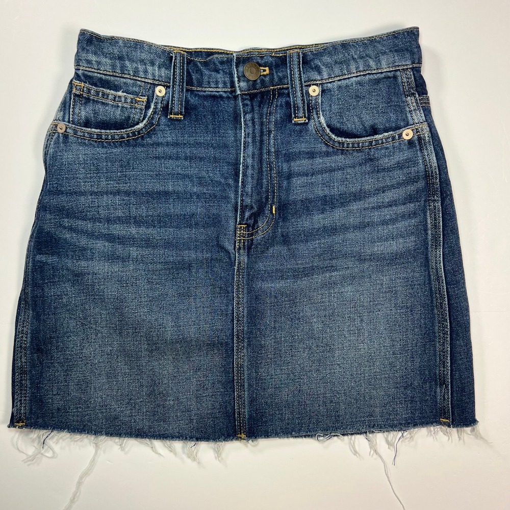 Madewell Denim Mini Skirt Size 23 High Rise Raw Hem Skirt Indie Boho Western